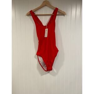 NWT Upopby One Piece Swim Suit Size 4 Red Slimming Open Back Padded